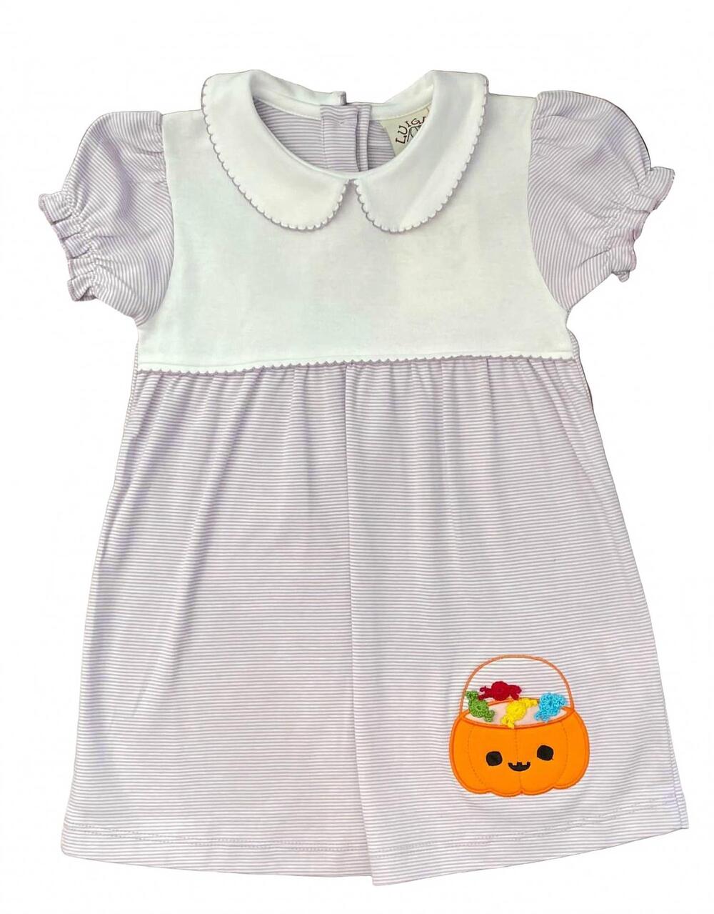 NEW LUIGI KIDS girl's halloween bucket applique short sleeve dress in lavender